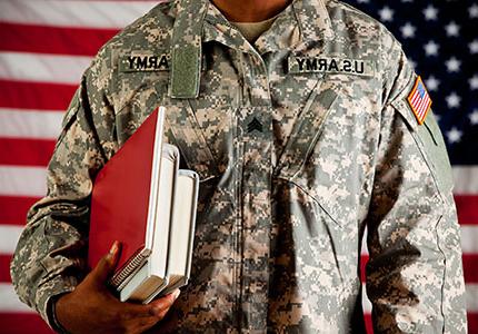 Soldier with school books
